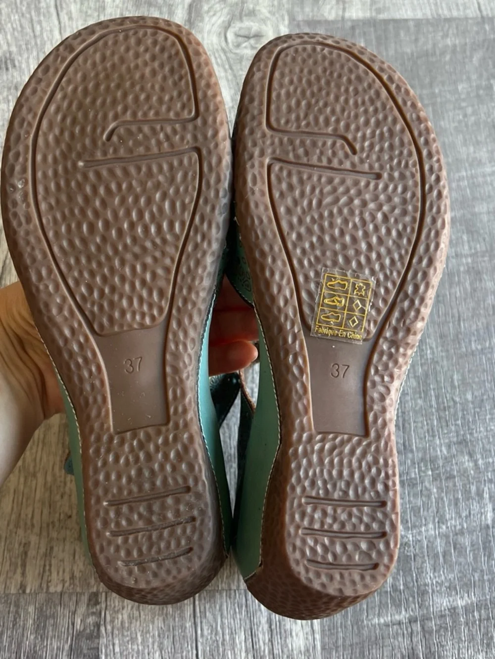 L'ATISTE Teal Perforated Leather Mary Jane Wedges